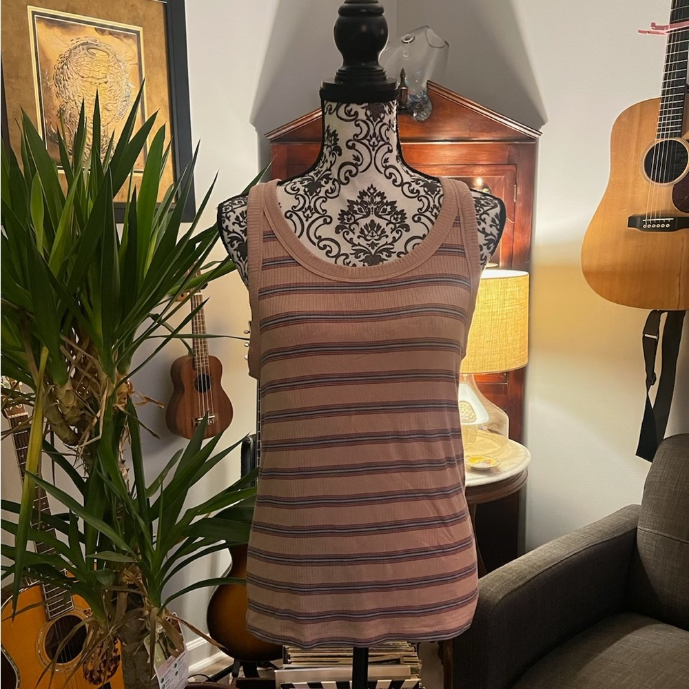 American Eagle Outfitters Brown and Pink Ribbed Sleeveless Tank Top